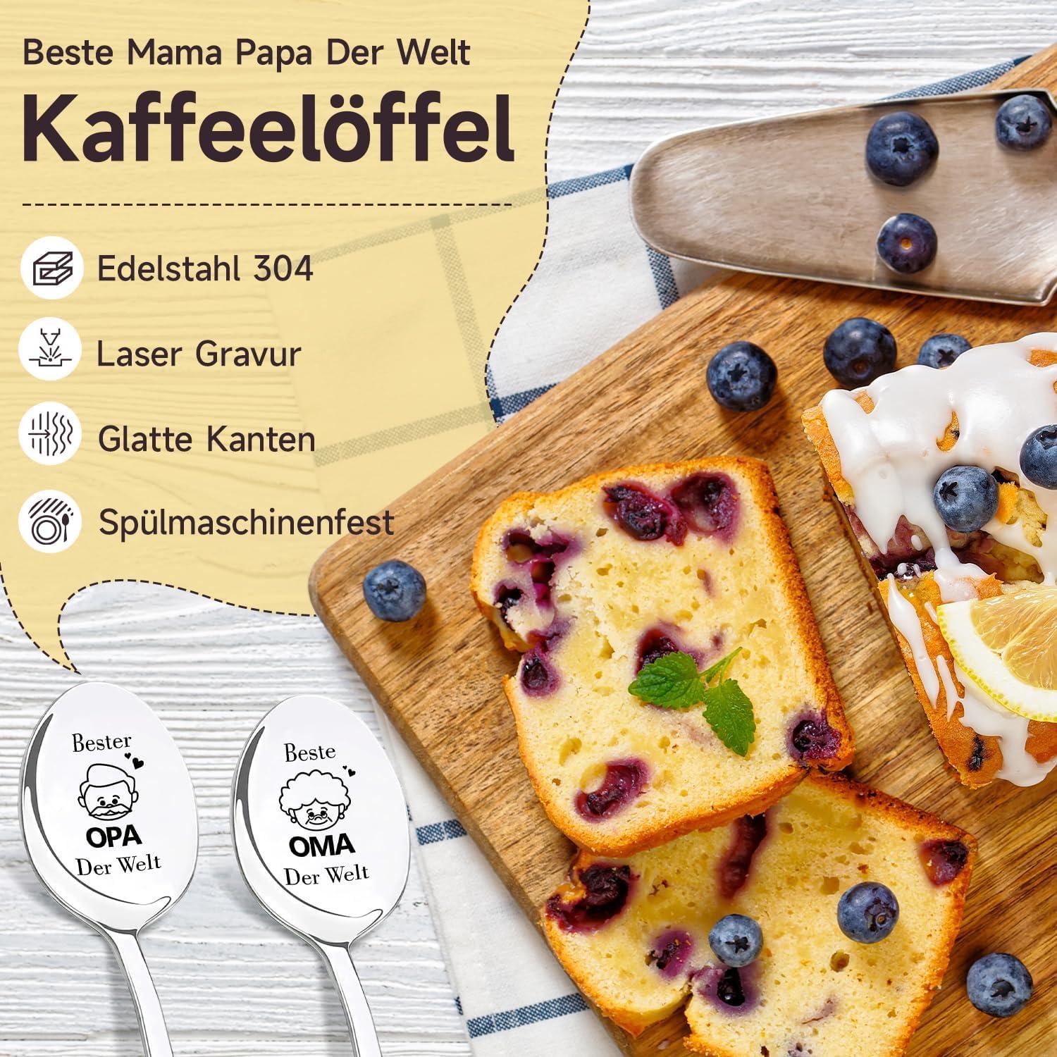 Gravierte Kaffeelöffel 2er Set für Oma und Opa - Geschenkbox inklusive