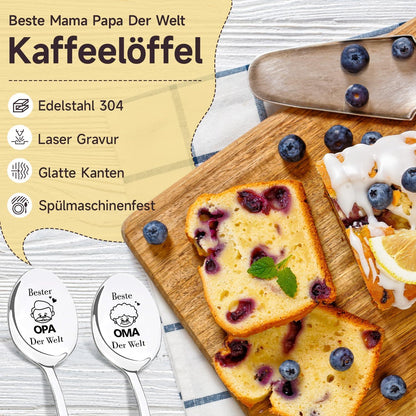 Gravierte Kaffeelöffel 2er Set für Oma und Opa - Geschenkbox inklusive