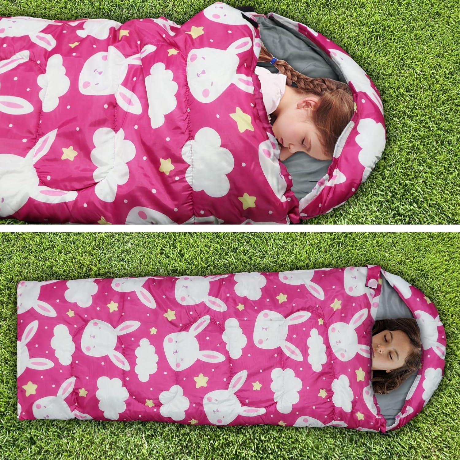 Kinder Schlafsack Camping Rucksack 3 Jahreszeiten Tragetasche warm wasserdicht