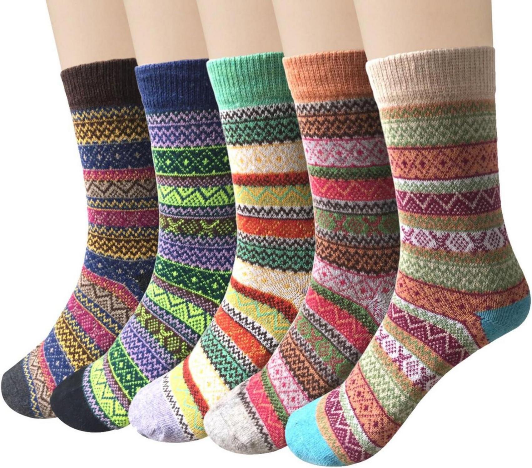 Warme Wollsocken Damen 5 Paar bunt dicke Stricksocken