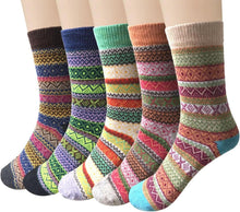 Warme Wollsocken Damen 5 Paar bunt dicke Stricksocken