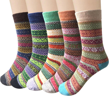 Warme Wollsocken Damen 5 Paar bunt dicke Stricksocken