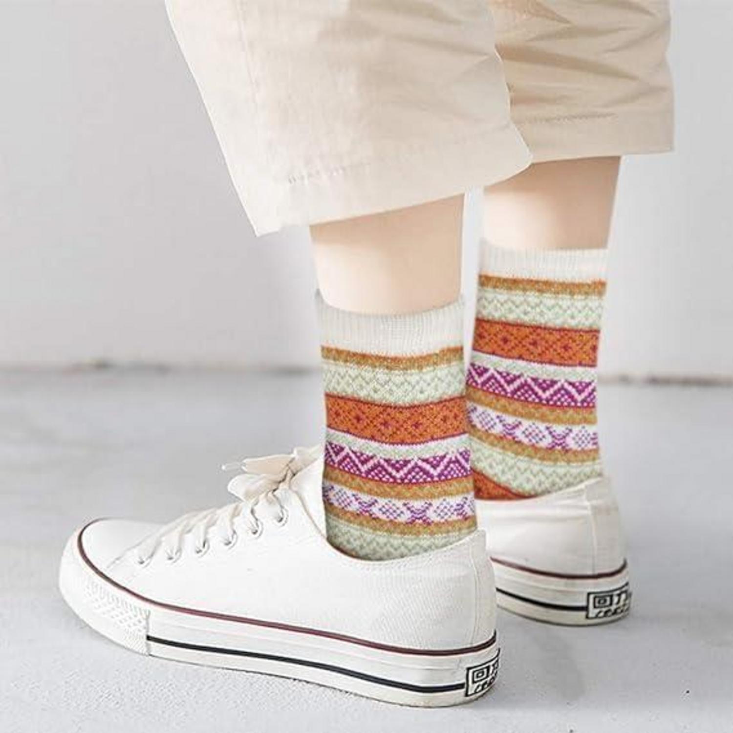 5er Pack bunte Wollsocken für Damen Winter Stricksocken 35-41 warme