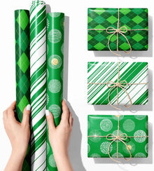 3er Geschenkpapier Set Grünes Muster 43cm x 3m - Premium Qualität