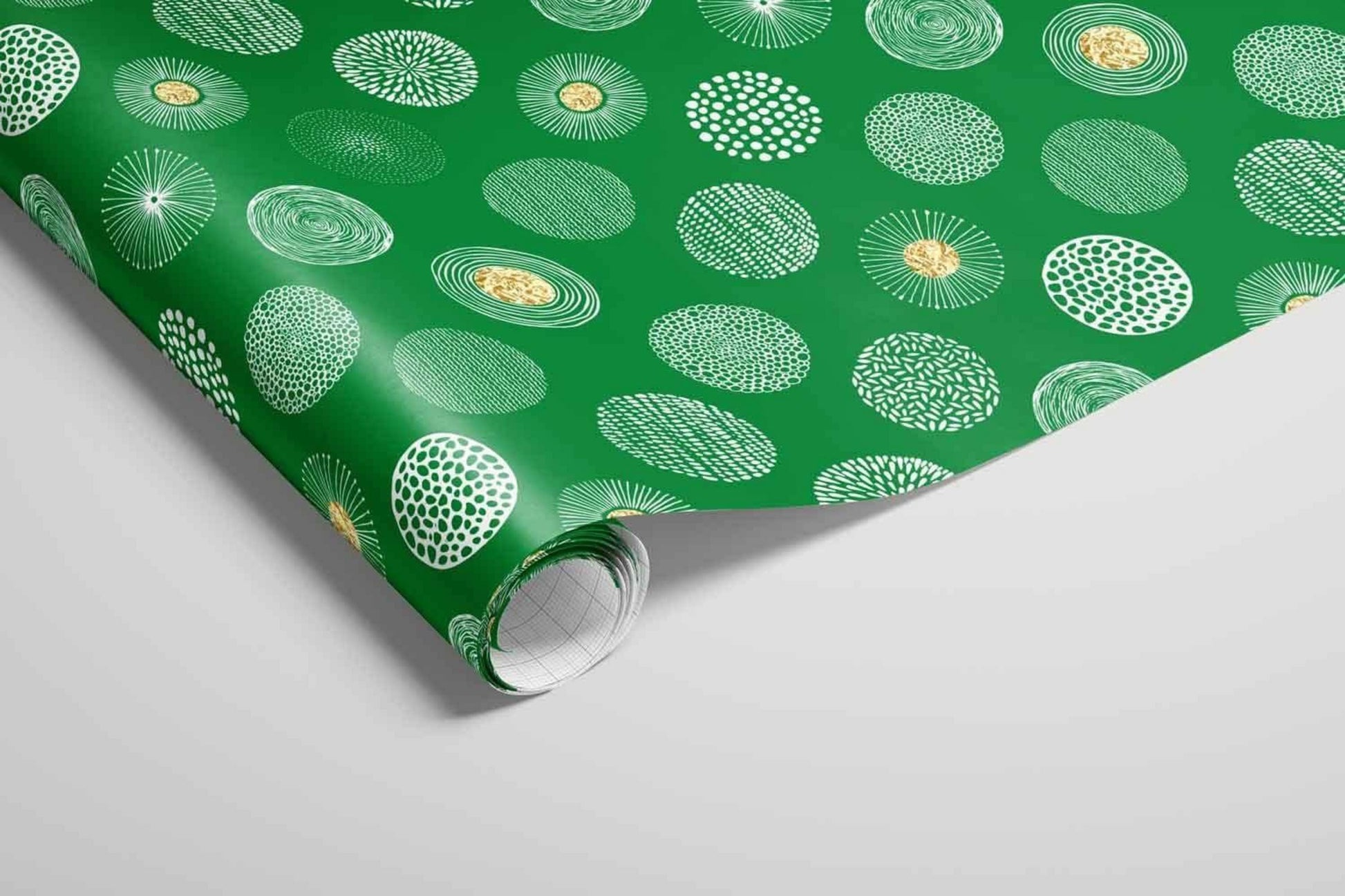 Geschenkpapier Set 3 Rollen grün 3 Muster Designs Gridlines Recycling