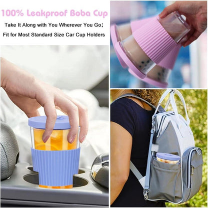 500ml Bubble Tea Becher mit Deckel und Strohhalm, 2er Set Transparent