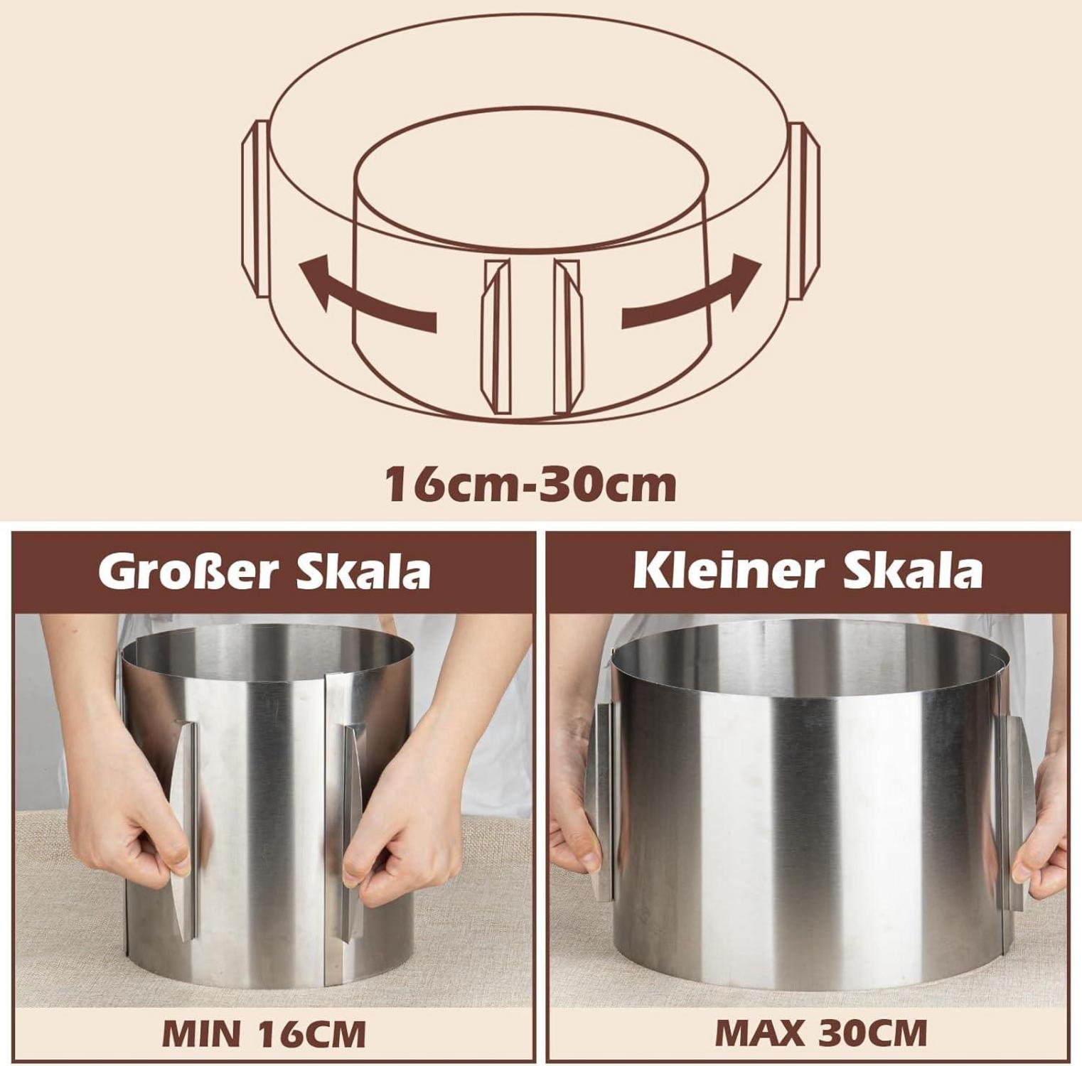 WIWJ Tortenring Edelstahl Verstellbar Backform 16-30 cm Hoch 20 cm - Schicht- und Motivtorten Zubereitung