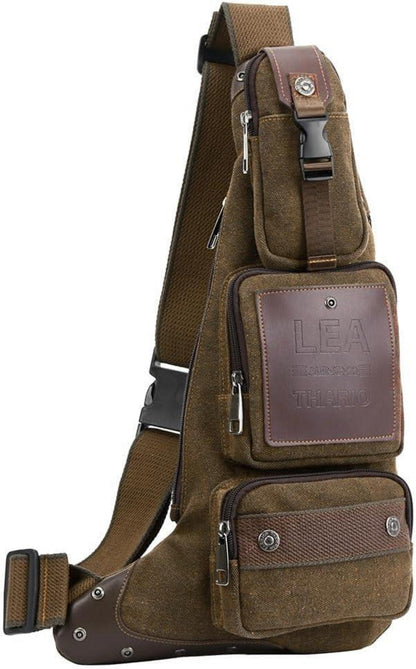 Canvas Crossbody Bag Braun - Herren Brusttasche Sling Rucksack