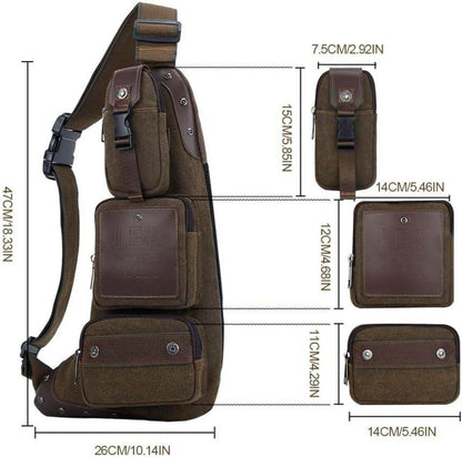 Leathario Herren Brusttasche Canvas Braun