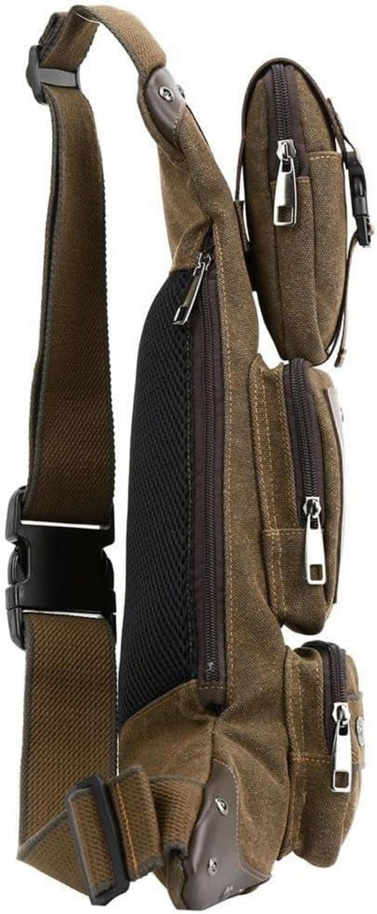 Canvas Crossbody Bag Braun - Herren Brusttasche Sling Rucksack