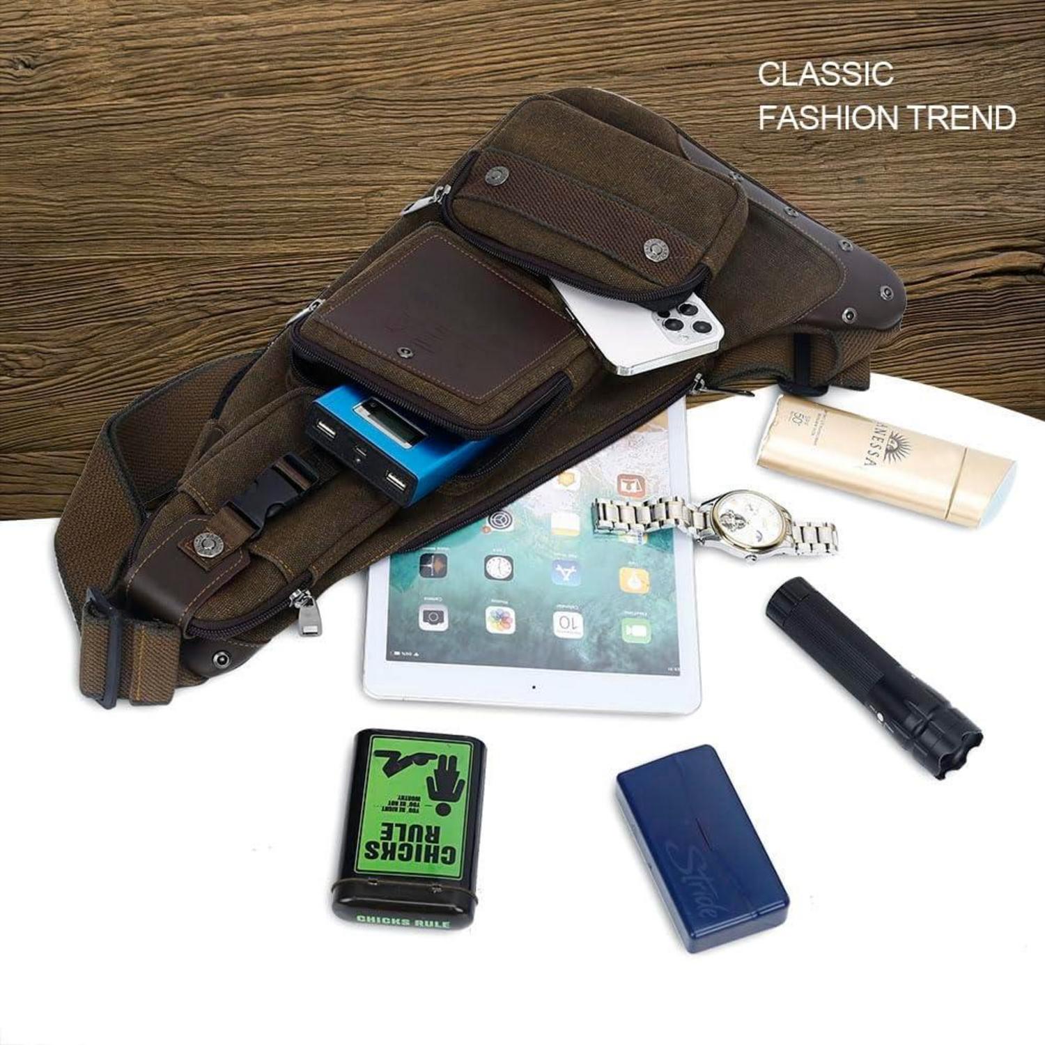 Leathario Herren Canvas Crossbody Schultertasche Rucksack Braun