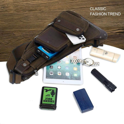 Leathario Herren Canvas Crossbody Schultertasche Rucksack Braun
