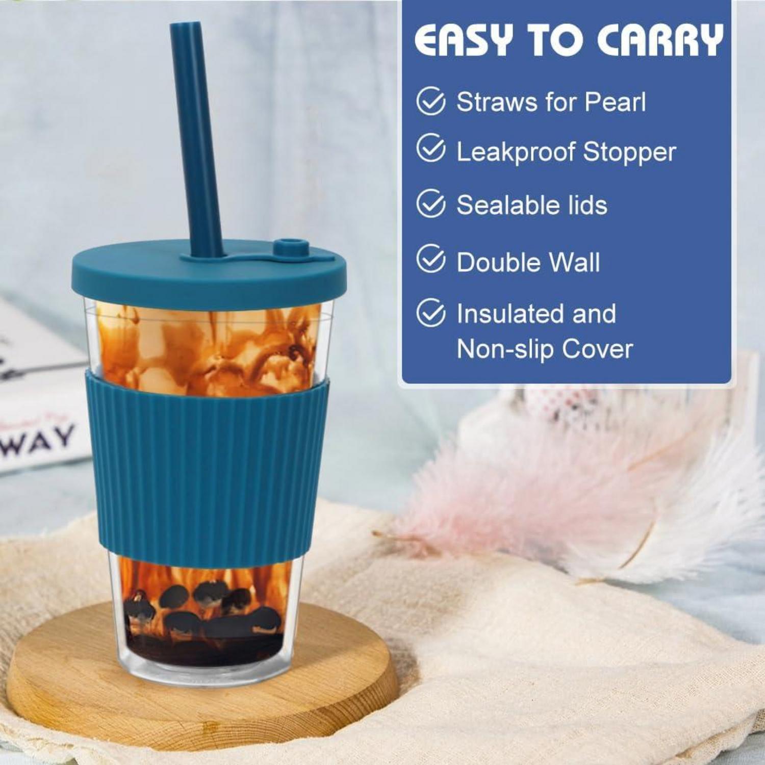 Bubble Tea Becher 500ml mit Strohhalm, 2pcs Smoothie Tumbler Isoliert