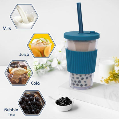 500ml Bubble Tea Becher Smoothie Mehrweg Trinkbecher Strohhalm 2er Set