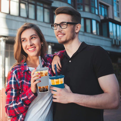 Bubble Tea Becher 500ml mit Deckel Strohhalm 2er Set Grau Dunkel Blau