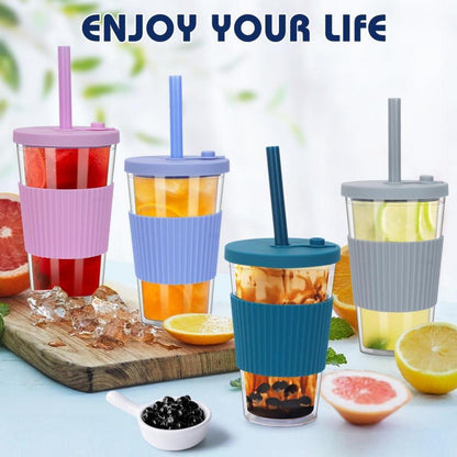 500ml Bubble Tea Becher Smoothie Mehrweg Trinkbecher Strohhalm 2er Set