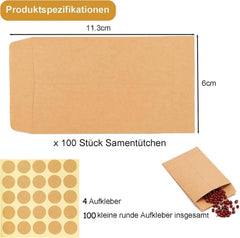 Samentütchen Kraftpapier Braun 100 Stück 6x10cm, Mini Verpackungstüten