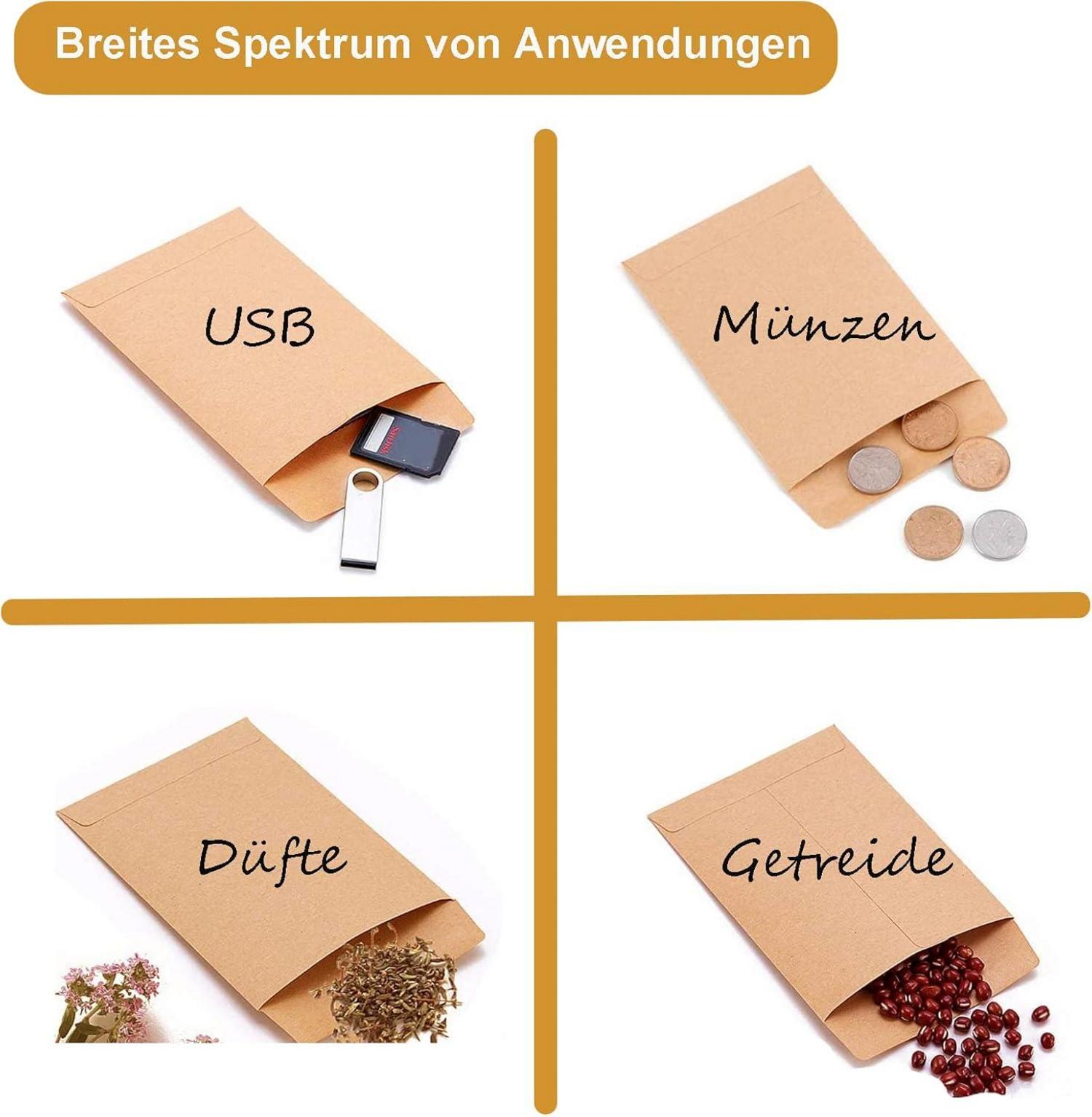 100x Kraftpapier Samentütchen 6x10cm Mini Papiertüten Aufbewahrung
