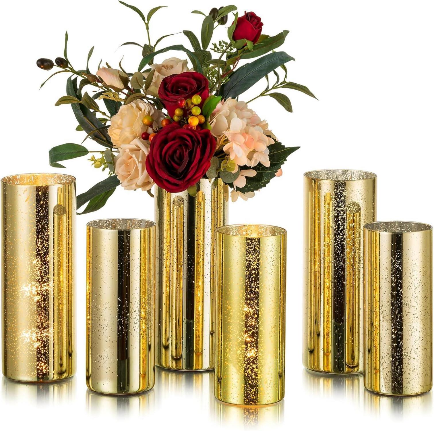 Goldene Zylindervasen Set 6tlg. Mercury Glas Vase Deko Wohnzimmer