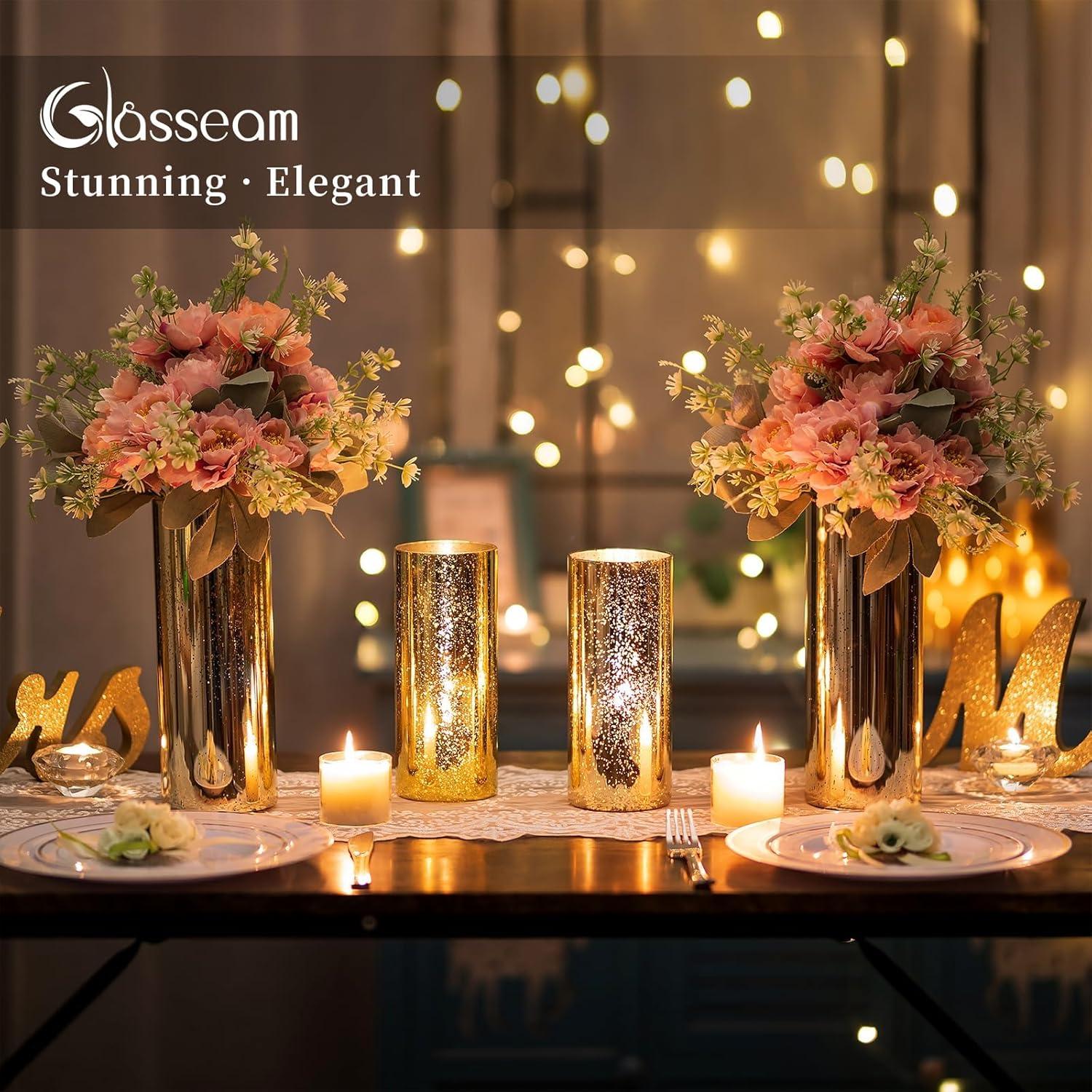 Moderne Goldene Glasvase Zylinder 2er Set für Hochzeit Deko
