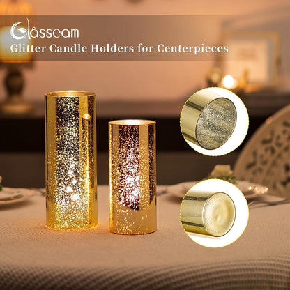 Goldene Zylindervasen Set 2 Glasseam Mercury Glas Vase für Hochzeit Tischdeko Hause Dekoration