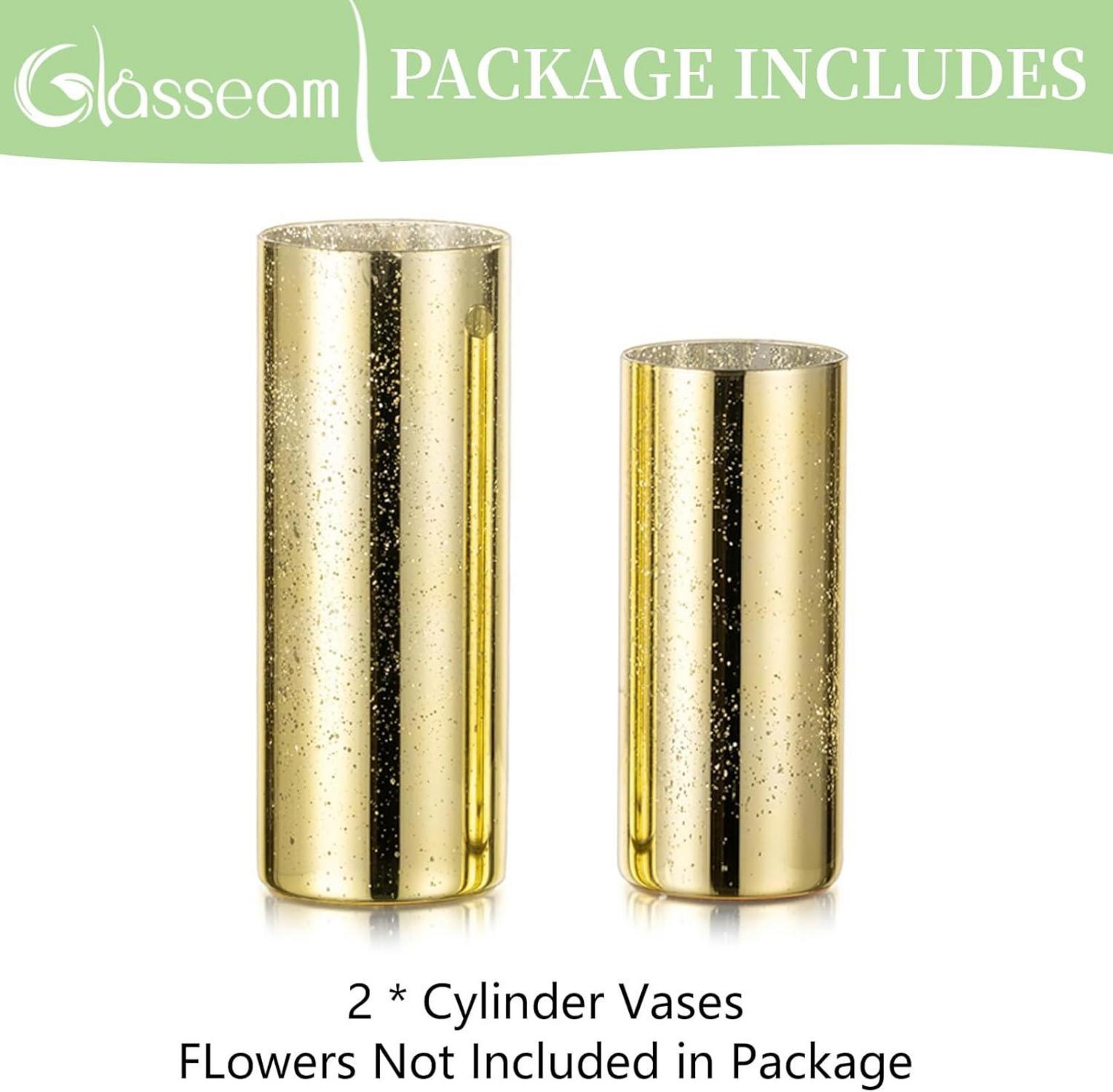 Goldene Zylinder Glasvase Set für Deko und Kerzenhalter