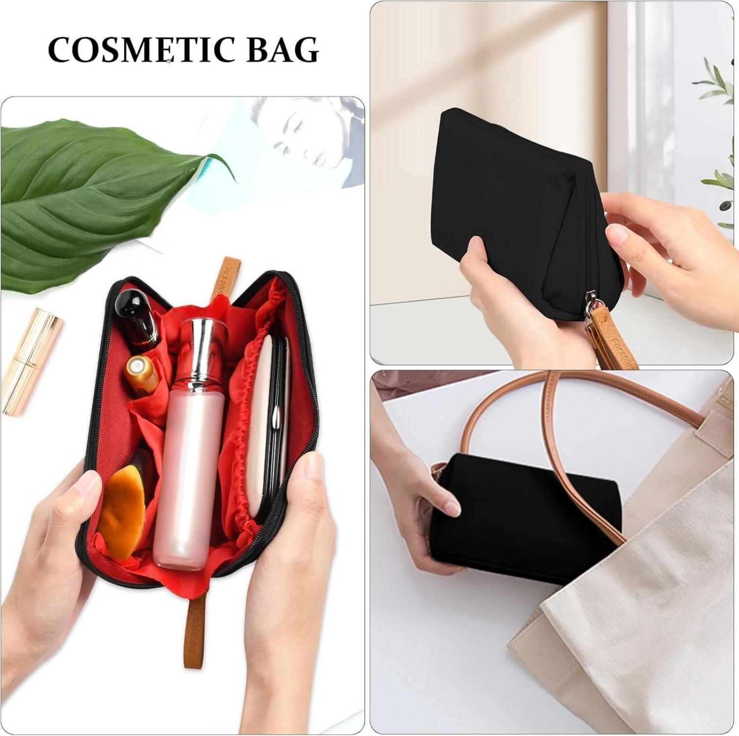 Aucuu Kleine Kosmetiktasche Schwarz mit Trennwand und Doppelreißverschluss