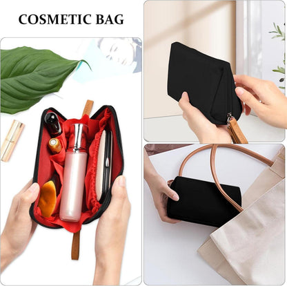 Aucuu Kleine Kosmetiktasche Schwarz mit Trennwand und Doppelreißverschluss