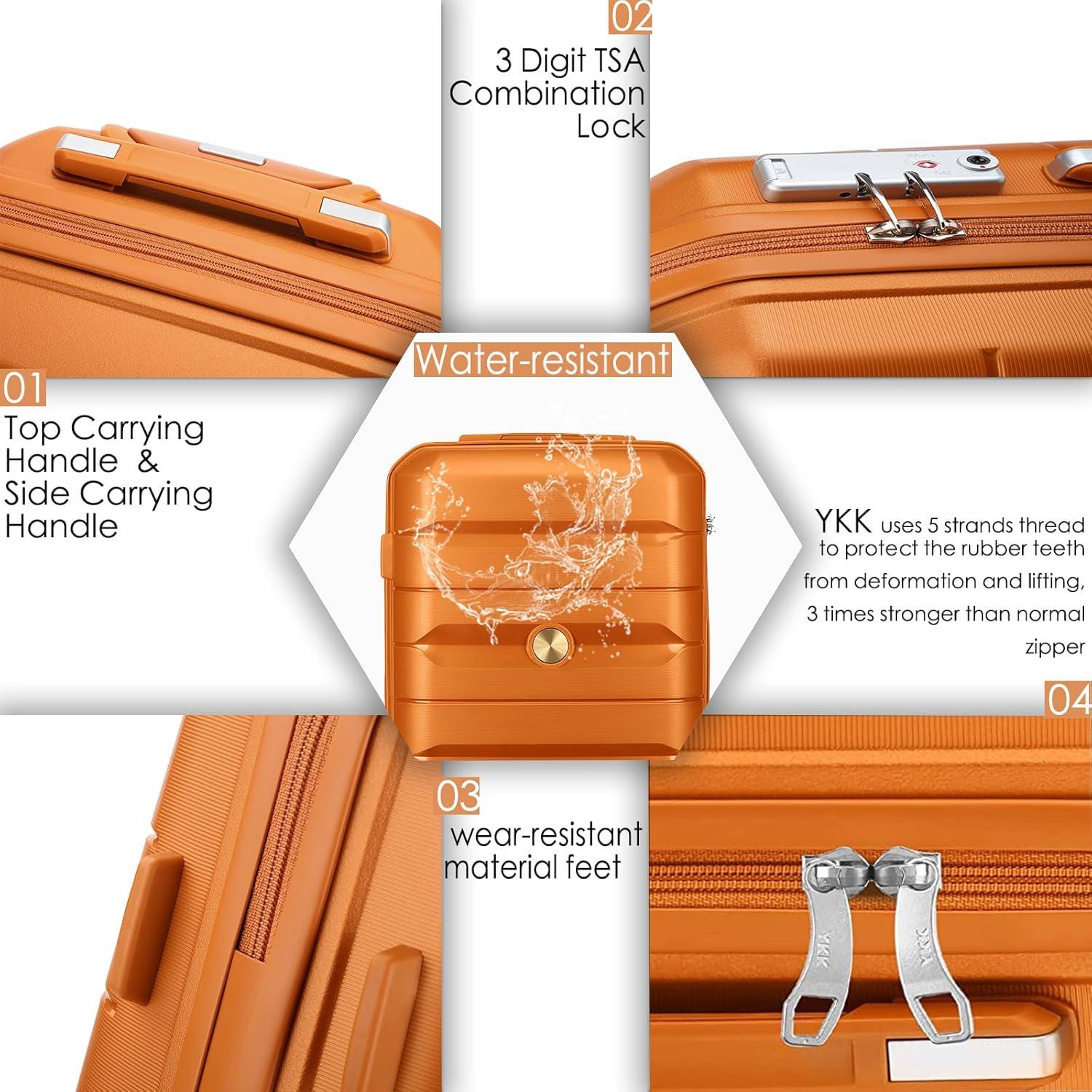 Kofferset 4tlg Orange Hartschalen Trolley mit TSA Schloss 4 Doppelrollen
