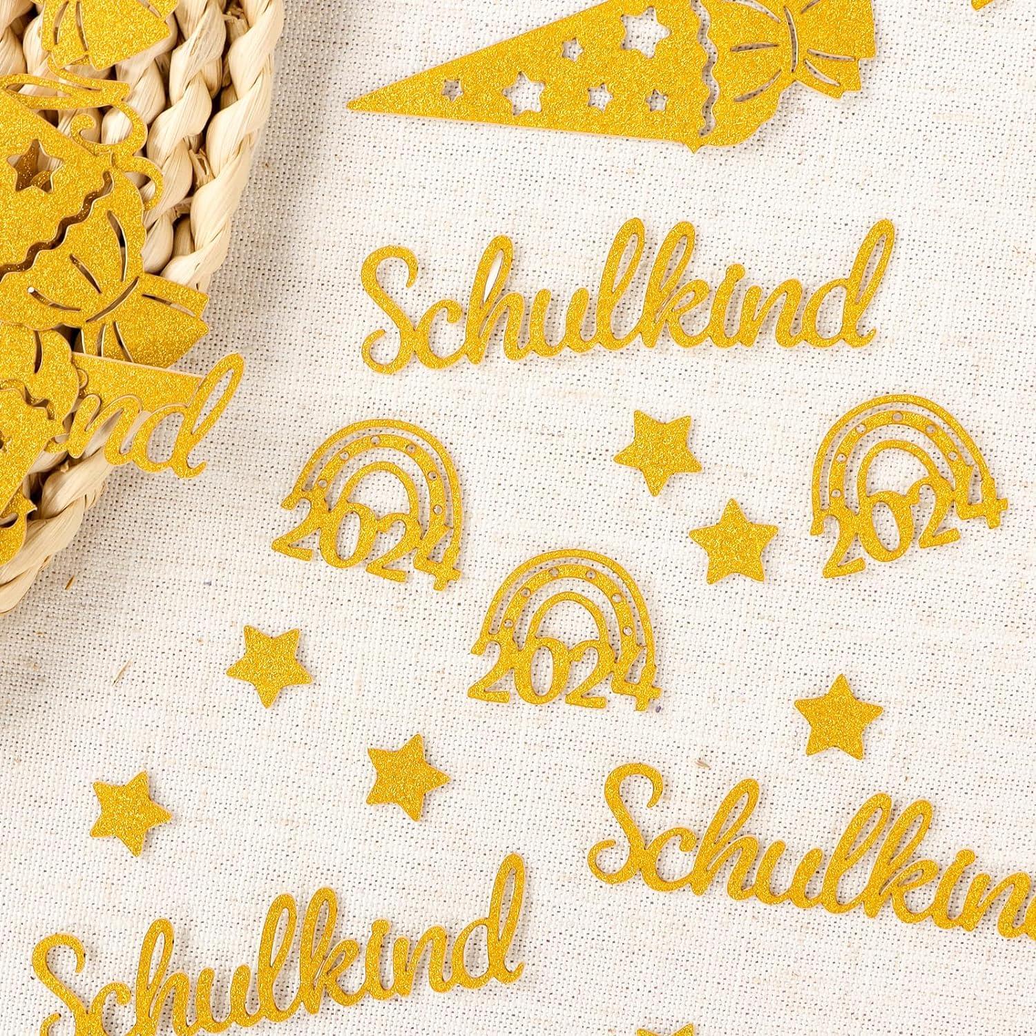Konfetti BETESSIN Schulkind Glitzer Gold Einschulung Streudeko 50 Stück