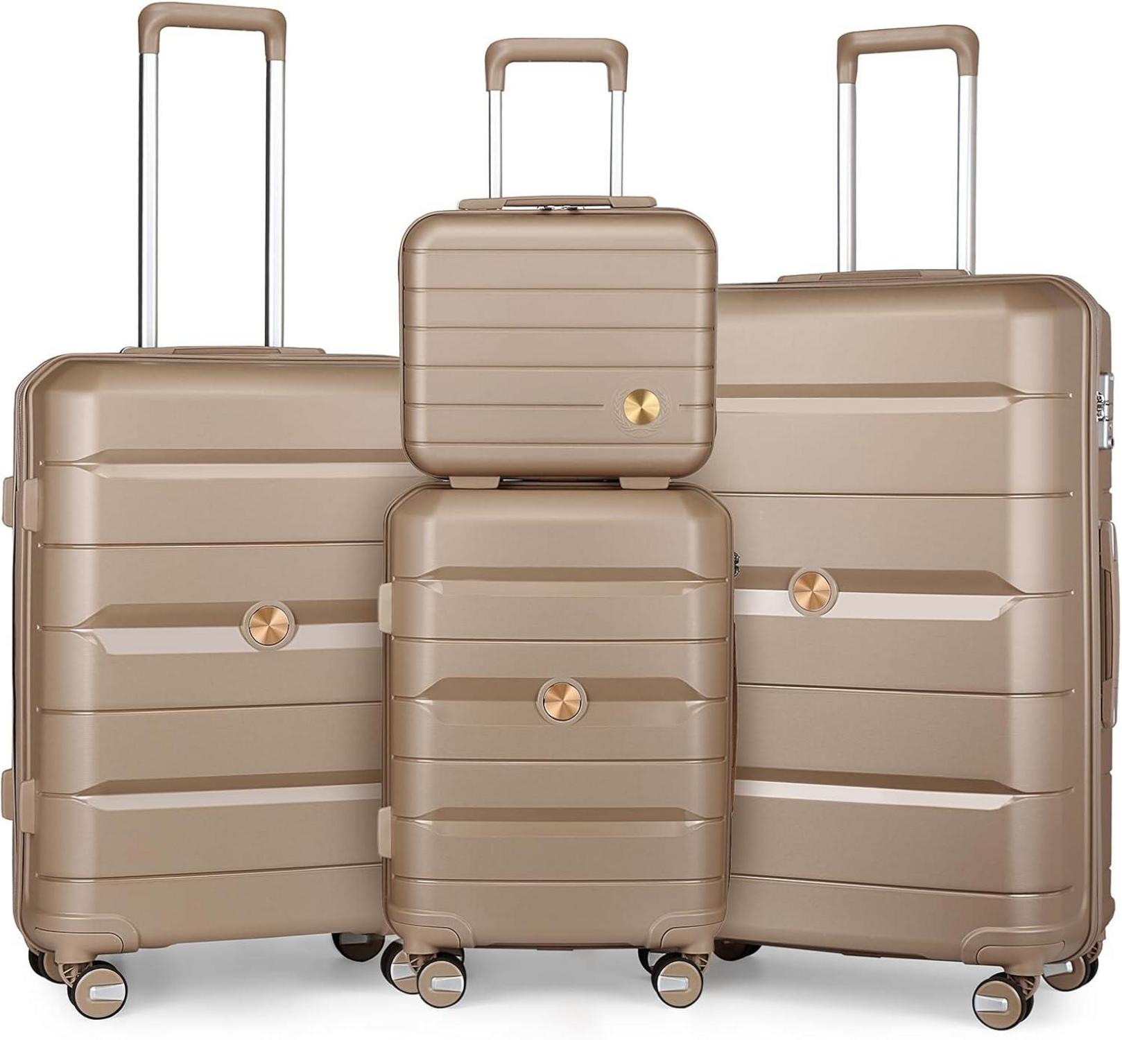 Hartschalen Kofferset 4tlg mit TSA Schlössern Gold 4 Rollen