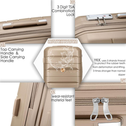 Sea choice Kofferset 4tlg Handgepäck Trolley Beautycase Gold TSA-Schloss