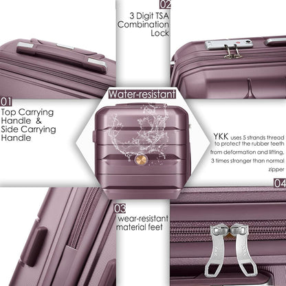 Sea choice Kofferset 4tlg Hartschalen Trolley Koffer Beautycase TSA Schloss 4 Doppel-Rollen_Lila