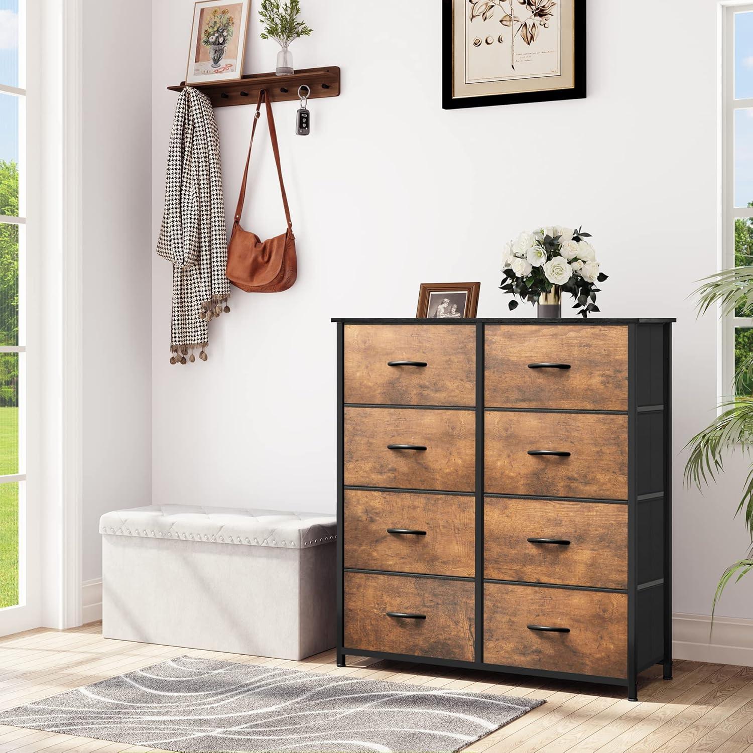 YITAHOME Kommode 8 Stoffschubladen Stoffkommode rustikal braun