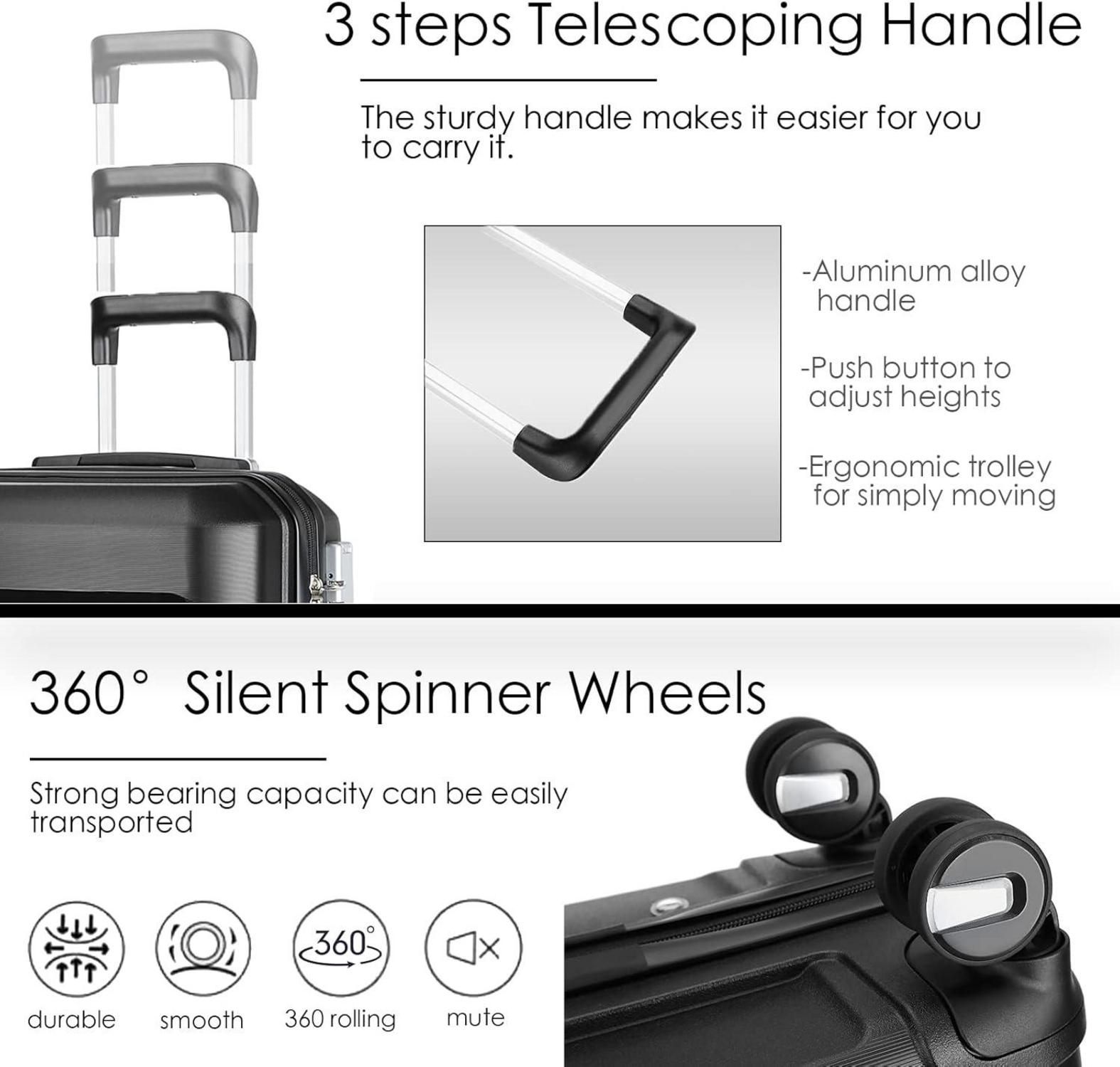 Sea choice Kofferset 4tlg Schwarz Hartschalen Trolley Handgepäck TSA Schloss