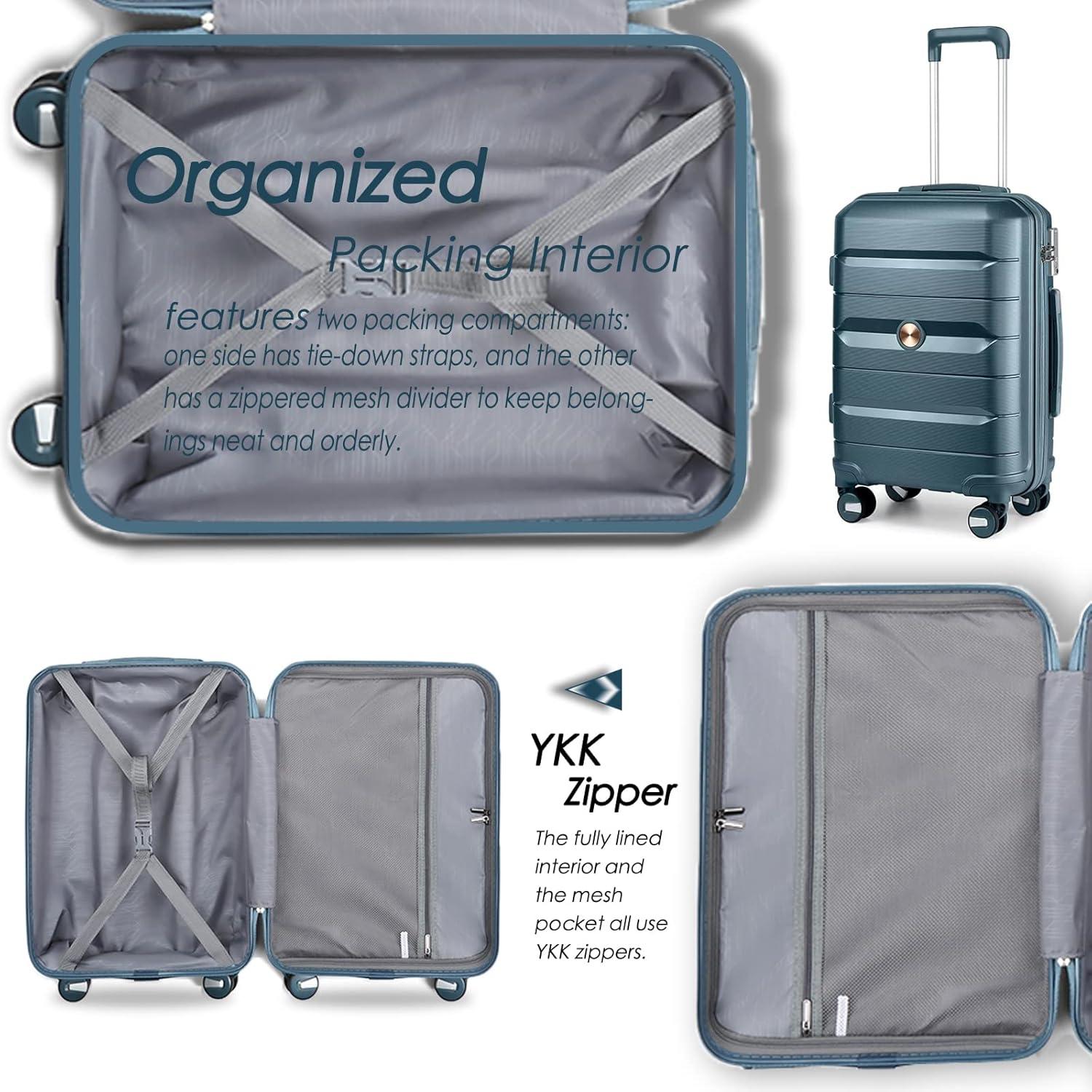 Kofferset 4tlg Handgepäck Hartschalen TSA Schlösser 4 Rollen Blau