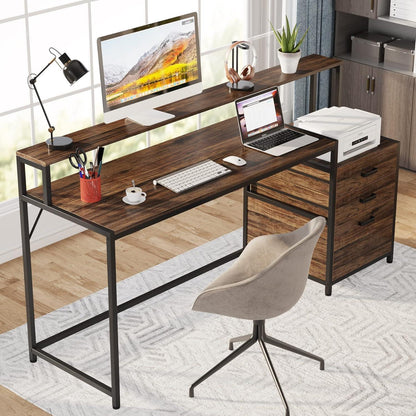 Ergonomischer Schreibtisch mit Schubladen & Monitorständer 160cm