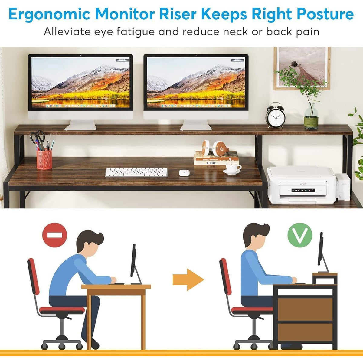 Ergonomischer Schreibtisch mit Schubladen & Monitorständer 160cm