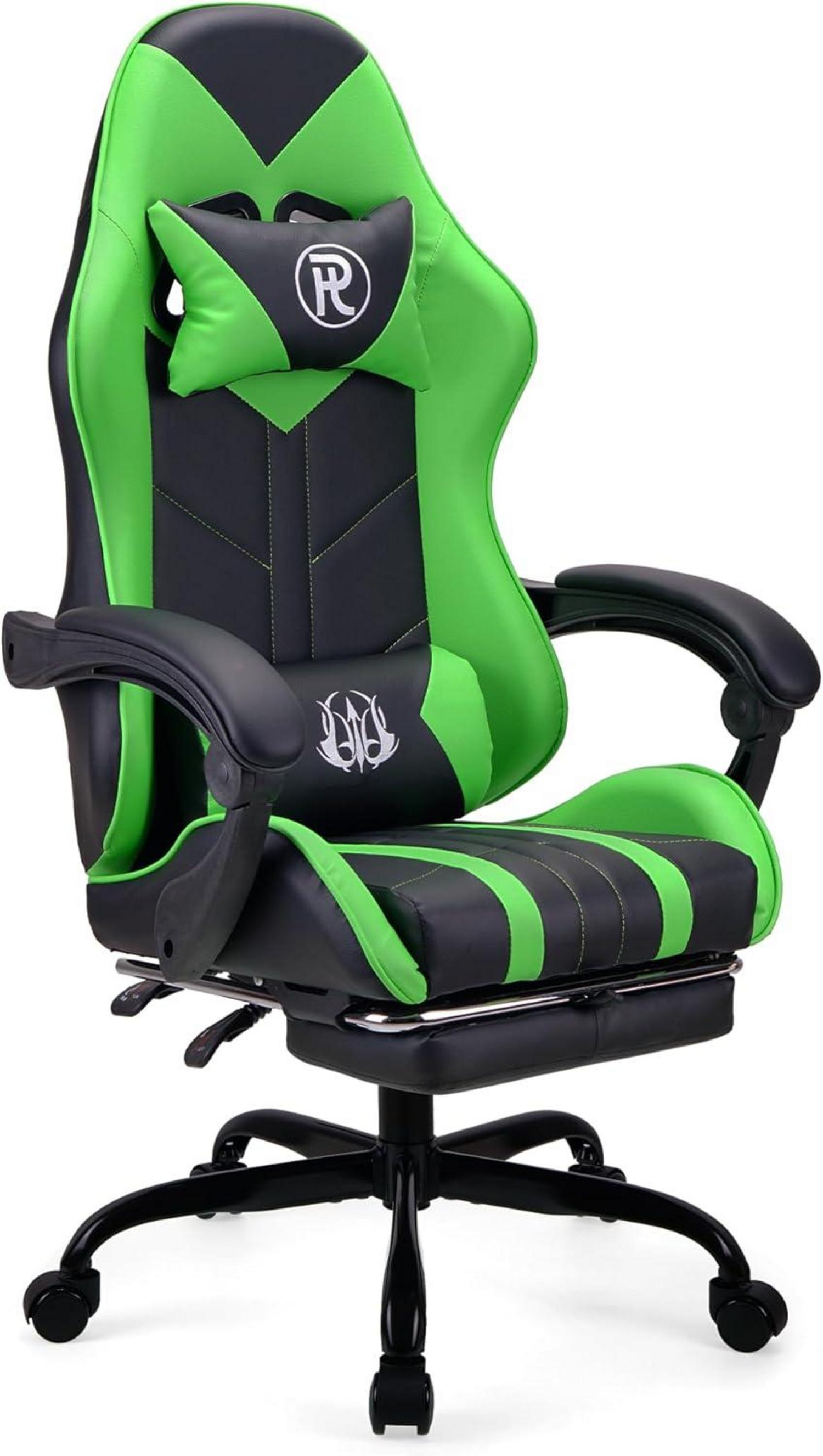 Ergonomischer Gaming Stuhl mit Fußstütze in Grün - 200 kg