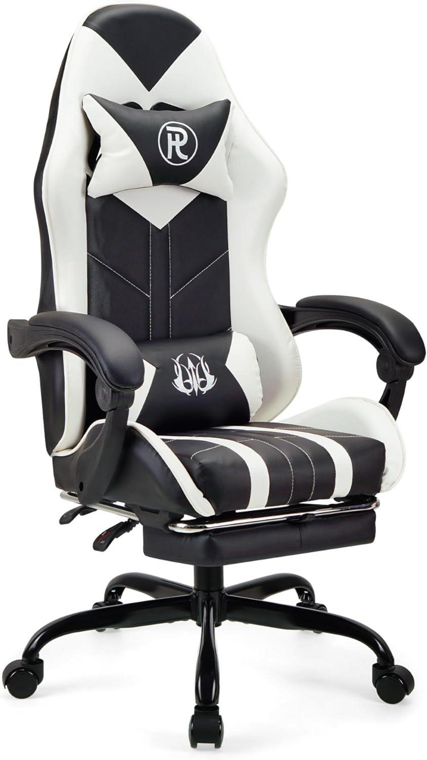 Ergonomischer Gaming Bürostuhl Weiß mit Fußstütze