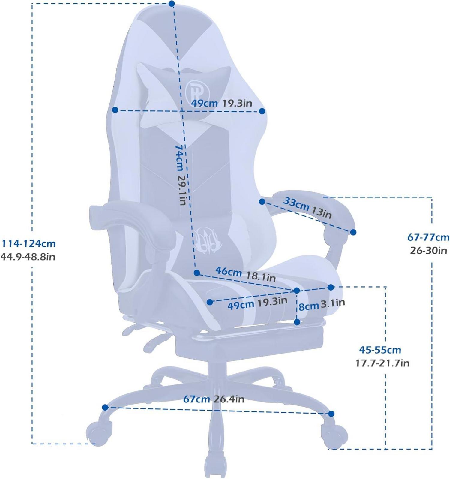 Ergonomischer Gaming Bürostuhl Weiß mit Fußstütze