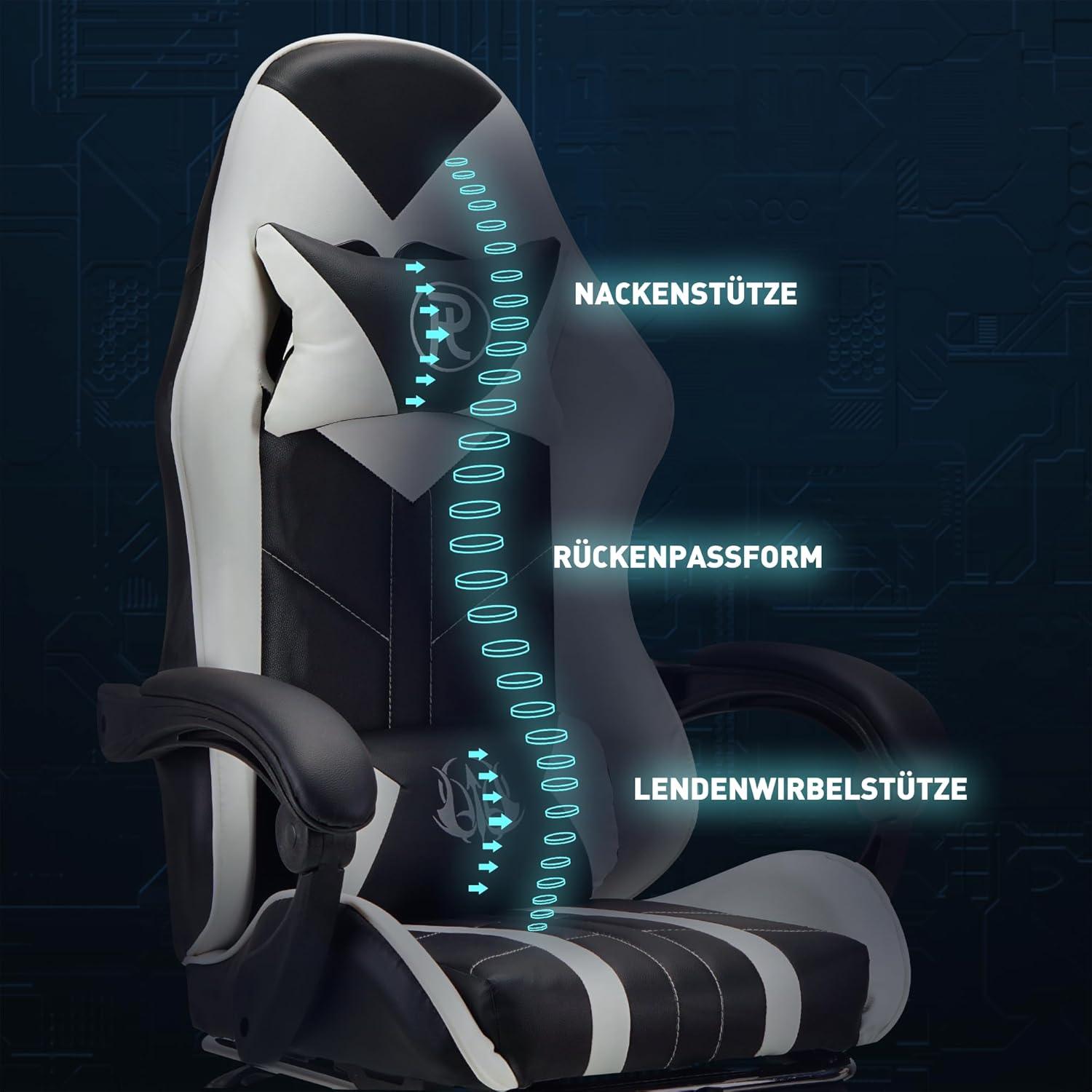 Gaming Stuhl Bürostuhl Ergonomischer Rennstuhl Weiß mit Fußstütze