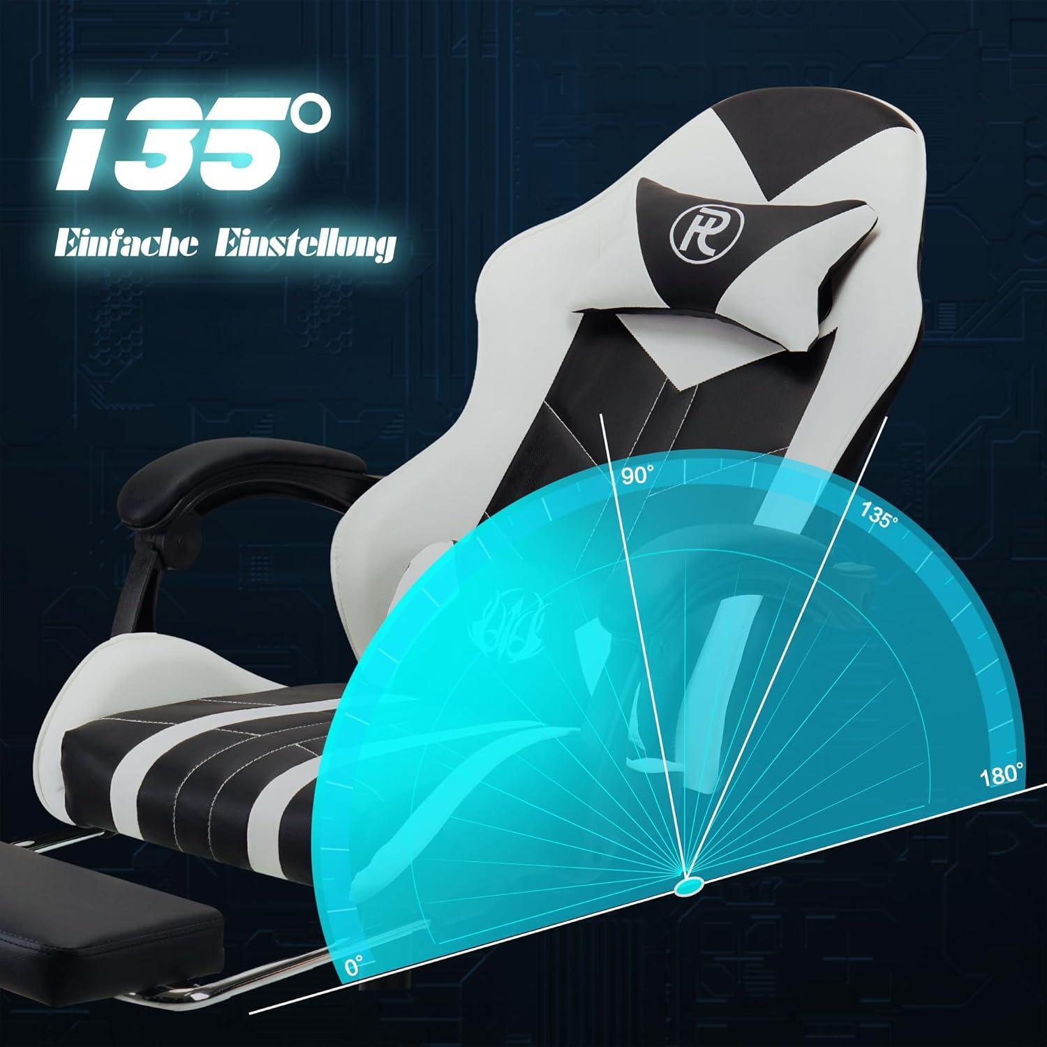 Ergonomischer Gaming Bürostuhl Weiß mit Fußstütze - 200 kg - PU-Leder