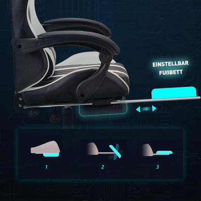 Gaming Stuhl Bürostuhl Weiß Leder Ergonomisch Rennstuhl mit Fußstütze
