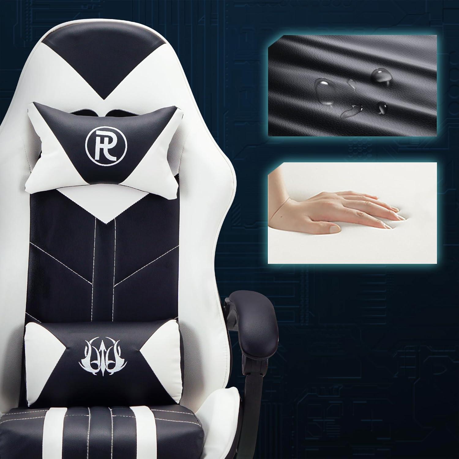 Gaming Stuhl Bürostuhl Ergonomischer Rennstuhl Weiß mit Fußstütze