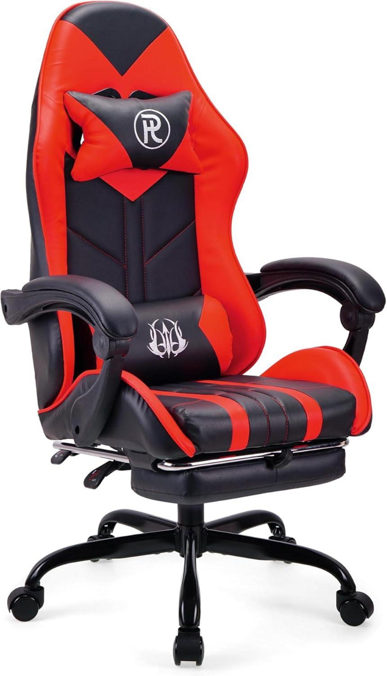Ergonomischer Gaming Stuhl mit Fußstütze Rot
