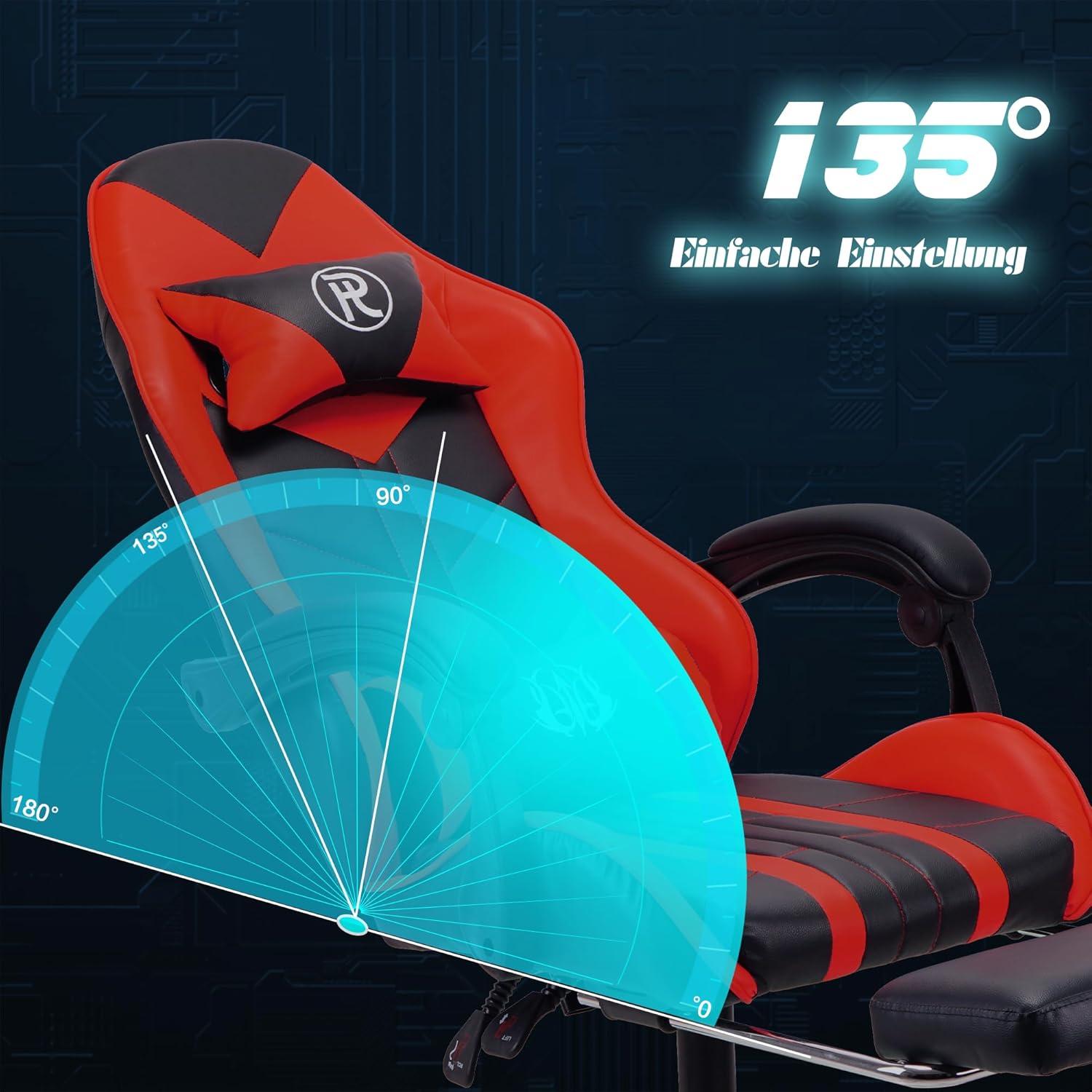 Gaming Bürostuhl Drehstuhl Rennstuhl PC Rot Ergonomisch mit Fußstütze