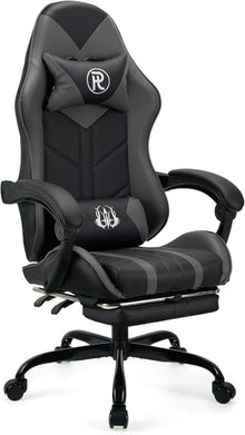 Ergonomischer Gaming Stuhl mit Fußstütze Grau - PU-Leder Rennstuhl