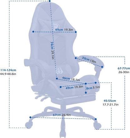 Ergonomischer Gaming Stuhl mit Fußstütze Grau - PU-Leder Rennstuhl