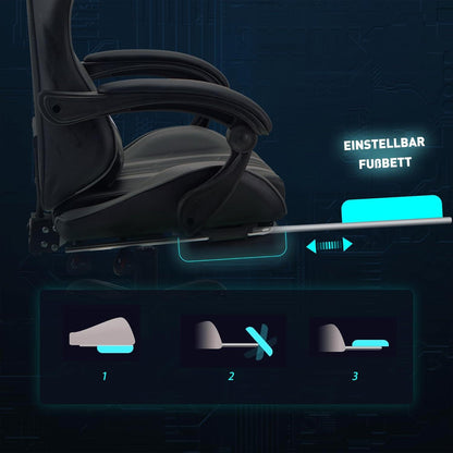 Gaming Bürostuhl Drehstuhl Ergonomisch Rennstuhl Leder Grau mit
